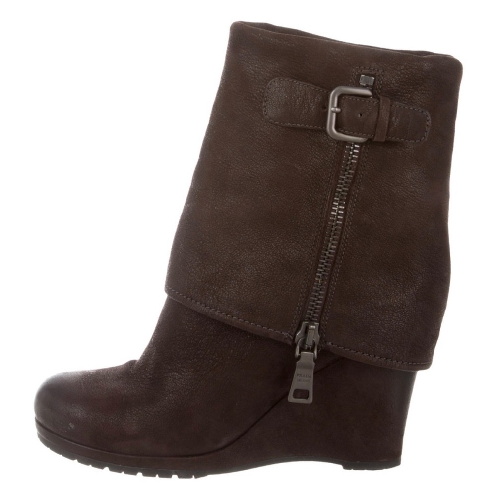 Rare Prada Suede Fold Over Calzature Wedge Boots